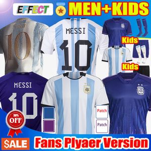 Wersja fanów gracza Argentyna piłkarska koszulka DOMA DOMOWA Koszulki piłkarskie Messis Dybala Di Maria Narodowa drużyna Maradona Men Kids Kit Skarpetki mundurek