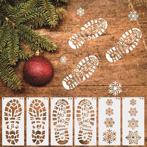 Noel Dekorasyonları 6 PCS Ayak İzleri Boyama Şablonu Kar Tanesi Santa Diy Scrapbook Boyama Kabartma Şablon Ev Dekorasyonu 221123