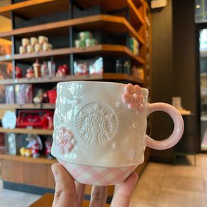 Starbucks cherry blossom pearl-shaped mug 340ml pink and white gold three-dimensional sakura Japanese ceramic coffee cup QLXZ