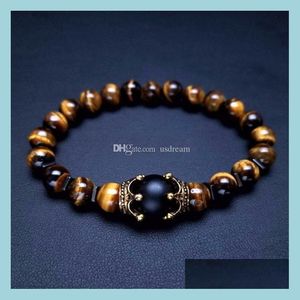 Beaded Natural Stone Crown Strand Armband Lava Tiger Eye Turquoise P￤rlor Kvinnor Mensarmband Fashion Jewelry Gift Drop Delivery Dh4yo