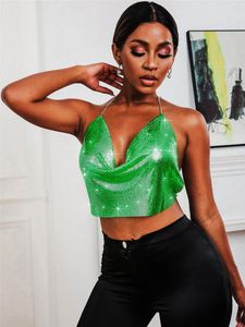 Women's Tanks Sexy Metallic Sequins With Backless Neck Straps