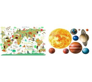 Wall Stickers 2PCS Cartoon Animals DIY Wallpaper With Solar System Planet6290454