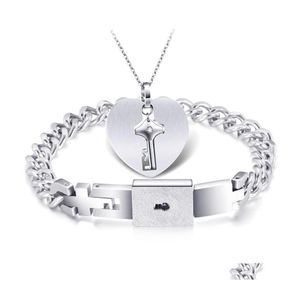 Ожерелье браслета титановая стальная пара набор колье, набор на набор Cloud Heart Key с концентрическим замком Lady Jewelry Dro Dhtok