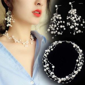 Chains AIYANISHI Fashion 14K Gold Filled Chain Necklace Multilayer Pearl Earrings Bracelet Sets Women Party Jewelry Wholesale