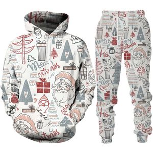 Tute da uomo Buon Natale Set di tute con stampa 3D per uomoDonne Anno Festa Vacanza Abbigliamento streetwear Coppia di moda Felpa con cappuccioPantaloniTuta 221124