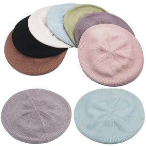 Fashion Girls Hat Hat Light Color Bo boina vintage Chap￩us de boina de malha de outono Artista de inverno Painter franc￪s Cap cap￴