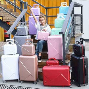 Klqdzms ''''''''inch Business Travel Suitcase Younger Abs Trolley Luggage Set With Cosmetic Bag J220707