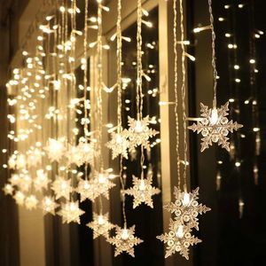 Juldekorationer ledde snöflinga Garland Light Up Curtain Fairy Year for Home Living Room 16LED 221123