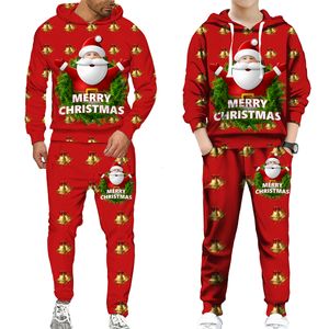 Mens Tracksuits Parent Kids Christmas Santa Claus Sweatshirts Pants Set Family Matching Hoodie Suit Xmas Clothes Pulloversuits For Kid Adults 221124
