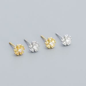 Brincos de prata esterlina S925 banhados a ouro 18K pequena flor zircônia cúbica pedra diamante para mulheres joias