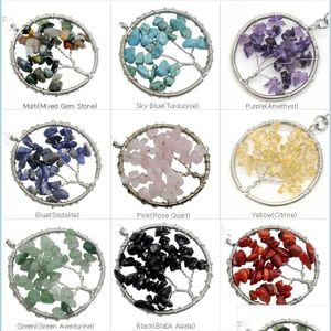 Pendant Necklaces Natural Stone Gravel Round Shape Gemstone Jewelry Chip Beads Semi Precious Crystal Keychain Pendents Neckl Dhgarden Dh6Qw