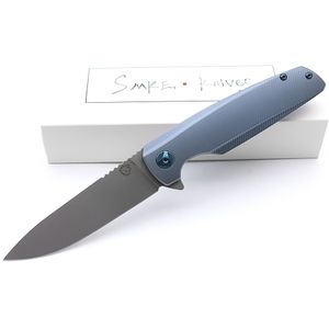 Smke Knives Specter Flipper Folding Knife M390 Blade Blue Anodized Titanium Handle Tactical Survival Pocket Knives Outdoor Camping Tools