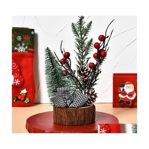 Christmas Decorations Christmas Decorations Mini Tree Ornaments Artificial Flocking Wooden Lights Festive Glowing Desktop Decoration Dhrwz