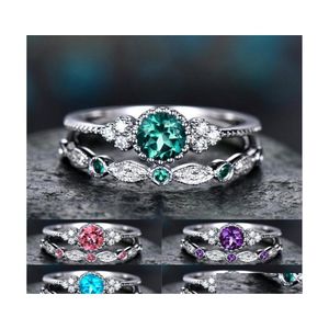 Pierścienie zespołu est przyjazd cz diamentowy pierścień dla kobiet sier colorf okrągłe pierścionki zaręczynowe