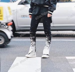 xinxinbuy män designer pant bomull jacquard stänk bläck brev blixtlås streetwear kvinnor röd svart aprikos s-2xl