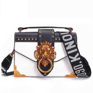 Cross Body Amelish Brand Designer Lion Head Flap Hand Bag Women Small Pu Leather Shoulder Bag for Female Girl Travel Crossbody Handbag 220506