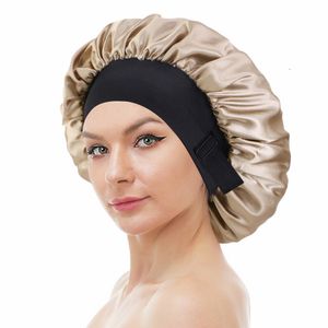 Verstellbare Satin-Mütze für Frauen, elastisches breites Band, Nachtschlaf, Satin-Mütze, Chemo-Kappen, Haarausfall-Abdeckung, modische Kopfwickel-Haarpflege