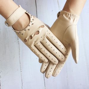 Five Fingers Gloves Women Fashion Hollow Breathable HighQuality Goatskin Genuine Leather Outdoor Cycling Colorful Gloves Spring and autumn 221123