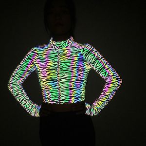 Women's Sport Jackets Slim Zipper Top Colorful Glow-in-the-dark Long Sleeve Jacket