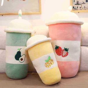 Creative 4580Cm Beautiful Avocado Lemon Strawberry Tea Drink Plush Toy Soft Filled Fruit Cushion Kawaii Bubble Tea Cushion Decor J220729