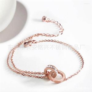 Fußkettchen 18KGP Roségold Farbe Fußkettchen Doppelkreiskette Römische Ziffern Buchstabe Frau Geschenk 316L Edelstahl Schmuck Verblasst nicht