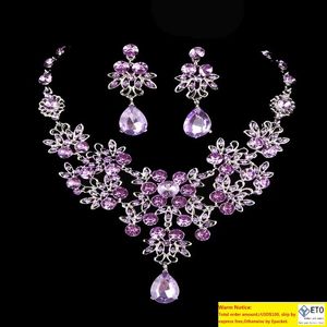 women Bling Crystal Bridal Jewelry Set silver diamond Wedding statement necklace Dangle Earrings for bride Bridesmaids Accessories