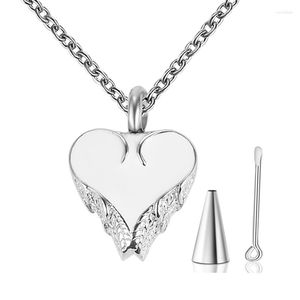 Pendant Necklaces Drop Angel Wing Cremation Necklace For Ashes Stainless Steel Heart Urn Holder Memorial Jewelry