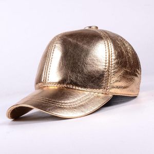Ball Caps Men's Women's Real Leather Gold Silver Baseball Cap Unisex Trucker Golf Navy Sboy Caps/hats