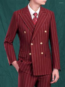 M￤ns kostymer M￤n s￤tter Red Stripe Blazer Pant Double Breasted Wedding Groom Wear Business Man Party Boy Leisure Suit 44 till 54