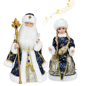 Dekoracje świąteczne Abxmas Candy wiadro z rosyjskimi muzyką pluszową Święty Mikołaj Claus Doll Navidad Year Ornaments Dekoracja Prezenty dla dzieci dziewczyny 221124