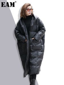 Womens Down Parkas EAM Winter Hooded Long Sleeve Tinta unita Nero Cottonpadded Warm Loose Large Size Jacket Donna parka Fashion JD12101 221124