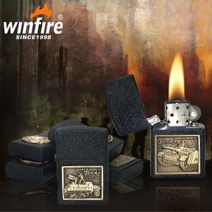 Winfire Vintage kerosene Petrol Lighter Frosted World War II Tank Military Oil WindProof Lighter Accessories Factory Promol