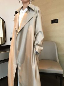 Kvinnor blandar Deat Woman Trench Coat Champagne Solid Silkly Long Sleeve With Sashes Lose Minimalist High Street Autumn Fashion AP161 221124