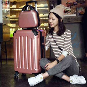 KLQDZMS inch girls travel suitcase on wheels women fashion rolling luggage sets ABSPC trolley bags J220707