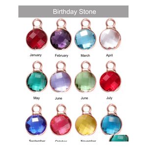 Charms Est Arrival Crystal Charm Pendant Copper Metal Rose Gold Color 12 Birthstone Rhinestones Round For Necklace Bracelet Diy Jewe Dhah5