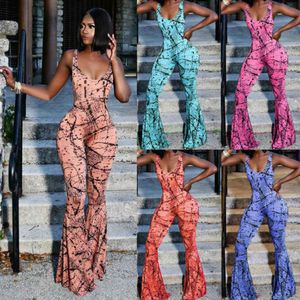 Women's Jumpsuits Rompers Fashion Sexy Women Lady Sleeveless Bodysuit Backless Stripe Floral Printed Clubwear Wide Leg Pant 221123