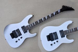 Chitarra elettrica personalizzata argento e bianca di fabbrica con hardware nero per tastiera in palissandro a doppio ponte Rock Può essere personalizzato