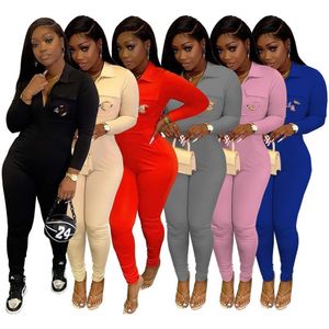 2024 Designer brand Jumpsuits Women fall clothes casual Overalls long sleeve Jumper Suits turn down collar One Piece Outfit ladies rompers pants wholesale 9035-4