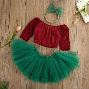 Giyim setleri moda Noel kıyafeti bebek kız bebek prenses Noel kıyafetleri dantel patchwork üst tutu etek güzel bowknot