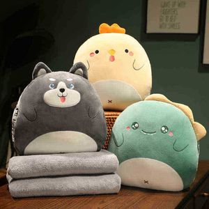 1Pc 35Cm Kawaii Husky Dinosaur Shiba Inu Duck Plush Blanket Cushion Dolls Cartoon Animal cken Cat Pig Cushion Hand Warmer Toys J220729