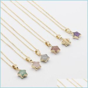 Pendant Necklaces Stone Alloy Geometric Stars Pendant Gem Healing Crystal Necklace Ladies Stainless Steel Fashion Gifts Drop Dhgarden Dhh0N