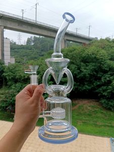 Clear Bent Tube Glass Bong Hookahs 14 tum olja Dab Rig med däck Perc Water Recycler 14mm rökrör