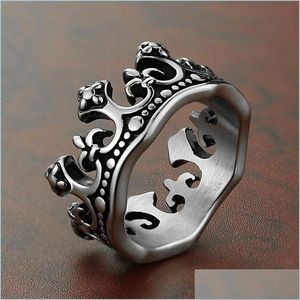 Band Rings Retro Black Ancient Sier Crown Ring Band Finger Rings For Women Men Fashion Jewelry Drop Delivery Dhrkt