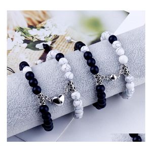 Beaded 2022 Fashion 2Pcs/Set Natural Stone Beads Yoga Strand Bracelet For Lovers Distance Magnet Couple Bracelets Healing Friendship Dhfnr