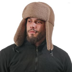 Berets ciepło zima hatów termiczny futra bombowca czapka na zewnątrz wiatrowoodporne czapki na earflap gęstość rosyjskiego lei feng