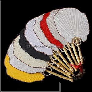 Konst och hantverk Arts and Crafts Gifts Home Garden Diy Blank Rice Paper Fan Traditionell Craft Chinese Bamboo Root Handle Classic ADT DHAT9