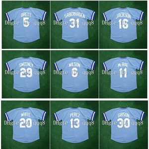 O beisebol da faculdade usa vintage 1985 George Brett Baseball Jerseys 16 Bo Jackson 31 Bret Saberhagen 29 Mike Sweeney 6 Willie Wilson 11 Hal McRae Frank White