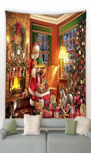 タペストリーズクリスマスタペストリー面白いサンタクロースクリスマスツリーボールギフト暖炉の家の装飾アートウォール寮の寝室livin5503795のためにぶら下がっています