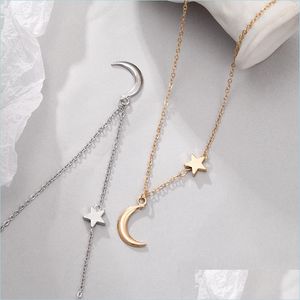 Pendant Necklaces Stainless Steel Delicate Love Heart And Moon Star Through Pendant Womens Necklace Available In Gold Sier T Dhgarden Dhji1