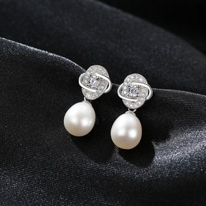 Neue Luxus Süßwasser Perle Glänzend Zirkon Blume Baumeln Ohrringe Frauen Schmuck Europäischen Gericht Stil s925 Silber Zarte Ohrringe Zubehör Geschenk